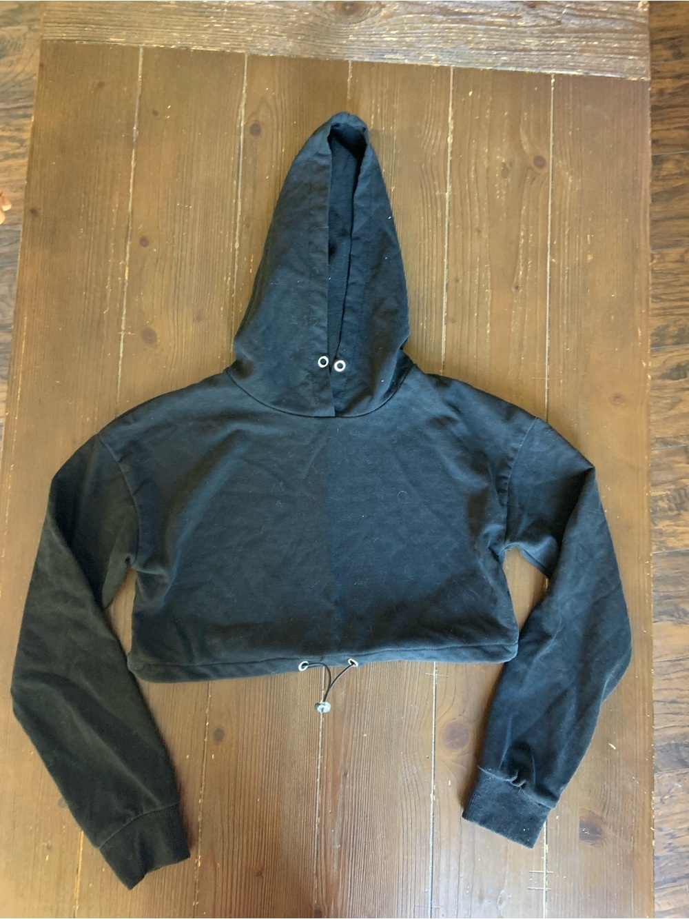 Women's Black Cropped Hoodie Sweater - Crew/Scoop Neck Style